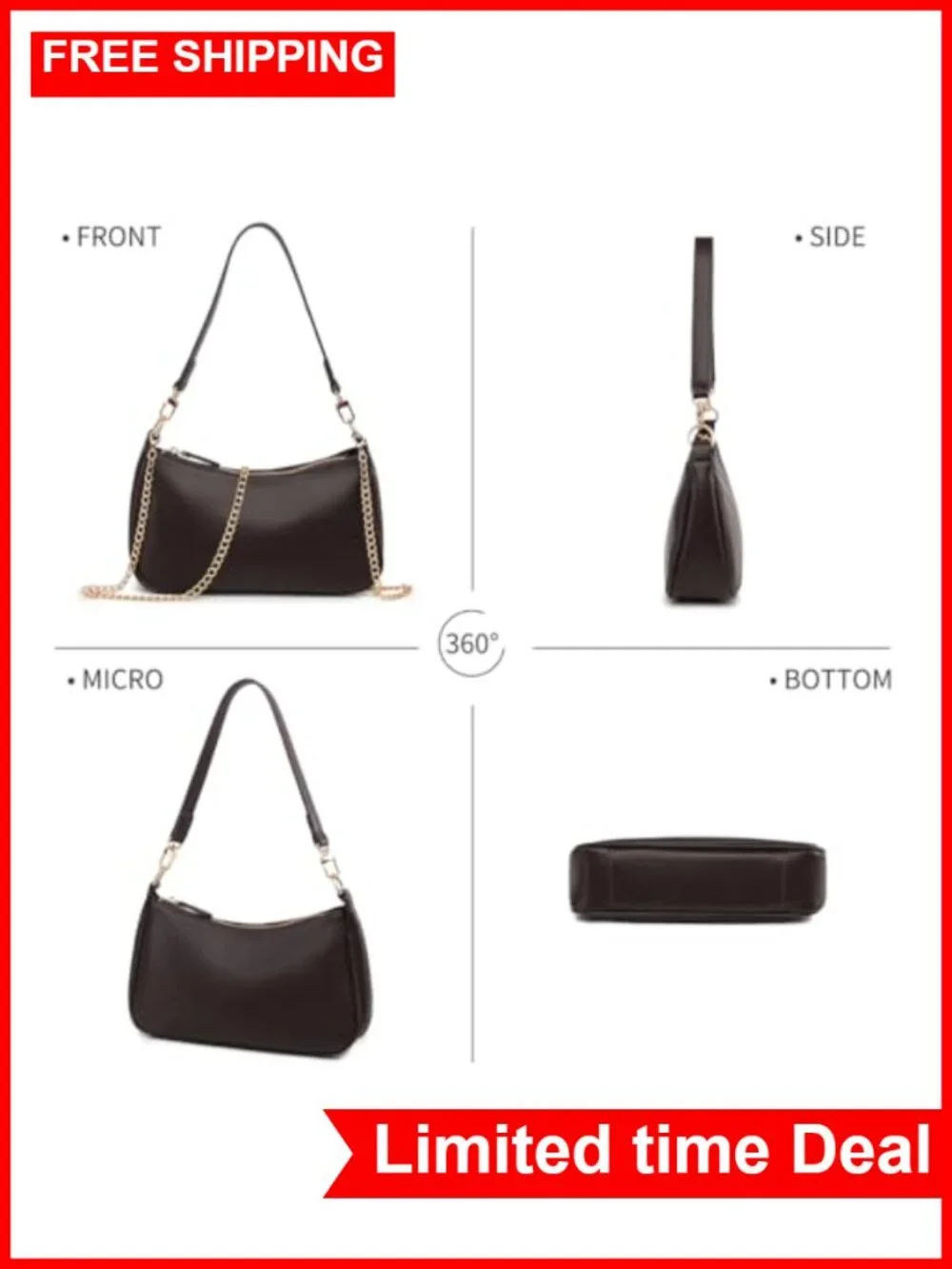 Retro Small Hobo Shoulder Bag Crossbody Purse with Zipper Closure PU Leather